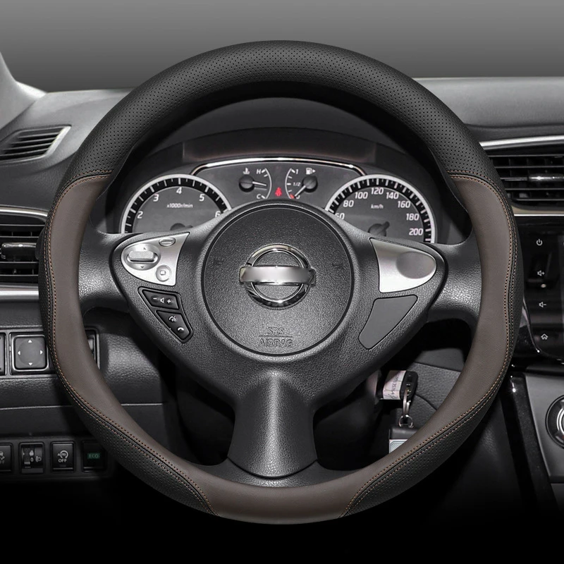 Hige Level Leather D Type Car Steering Wheel Cover Wrap Holder for Nissan Sylphy Qashqai Teana X-trail Kicks Tiida Rouge