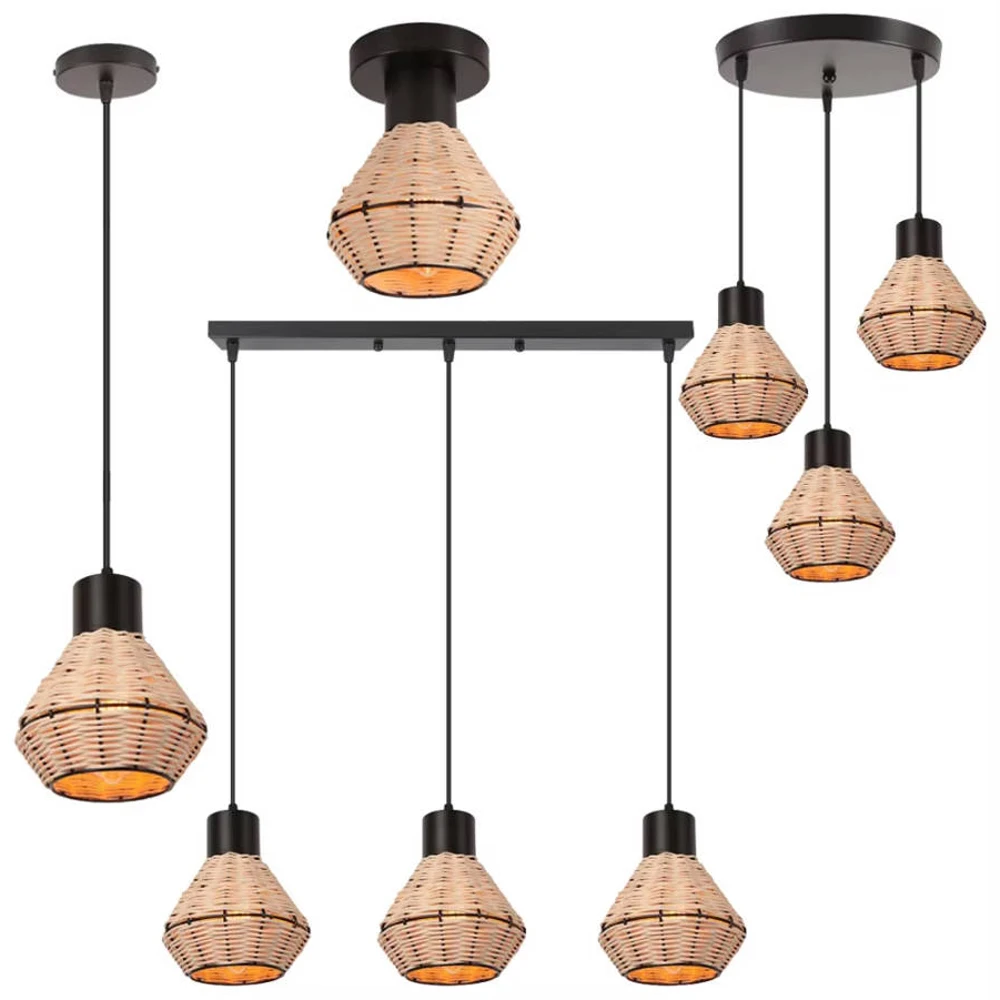 

Плетеный подвесной светильник из ротанга, бамбуковый светильник, потолочное освещение ручной работы, подвесной абажур, люстра, украшение для дома, абажур E27