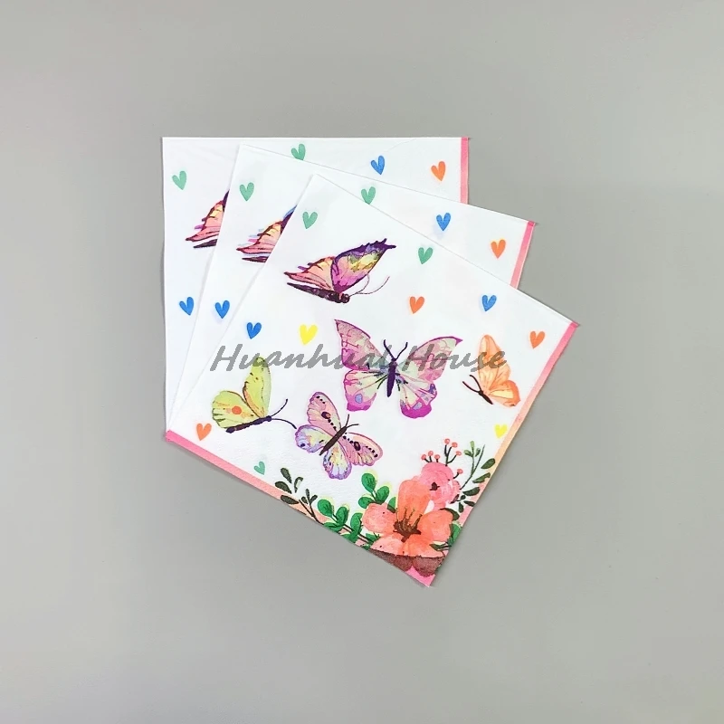 Servilletas de papel con diseño de flores y mariposas, servilletas de papel con diseño Floral para decoración de fiesta de cumpleaños y Navidad, novedad, 20 unidades por bolsa