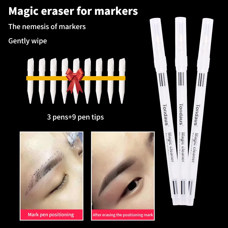 Eyebrow Tattoo Positioning Marker Pen Handwriting Erasing Pen Correct The Mistake Of Eyebrow Tattoo 3Pcs Pen+9Pcs Cores