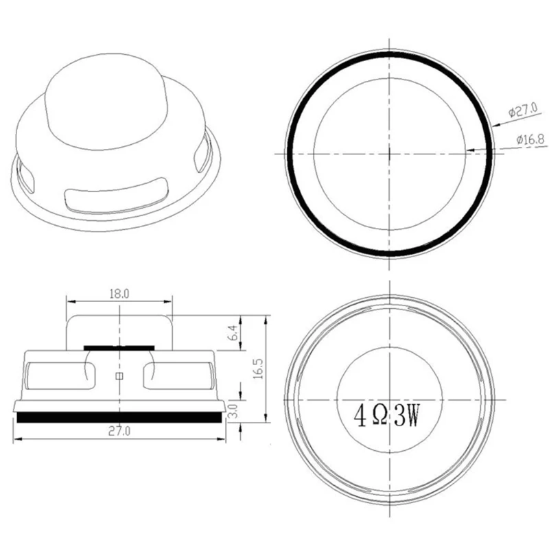 Y1UB essional 27mm Internal Magnet Speaker 4ohm 3W Bass Sound for Multimedia Speakers