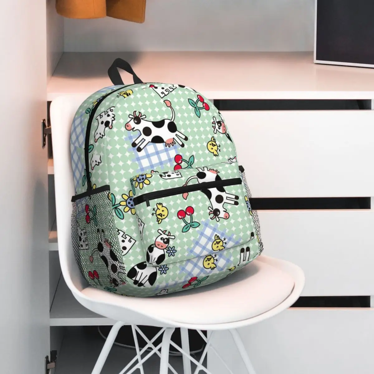 Cute Cow Moo Print Backpack Daypack Large Capacity Kids BookBag School Bag Shoulder Bags for Men Women