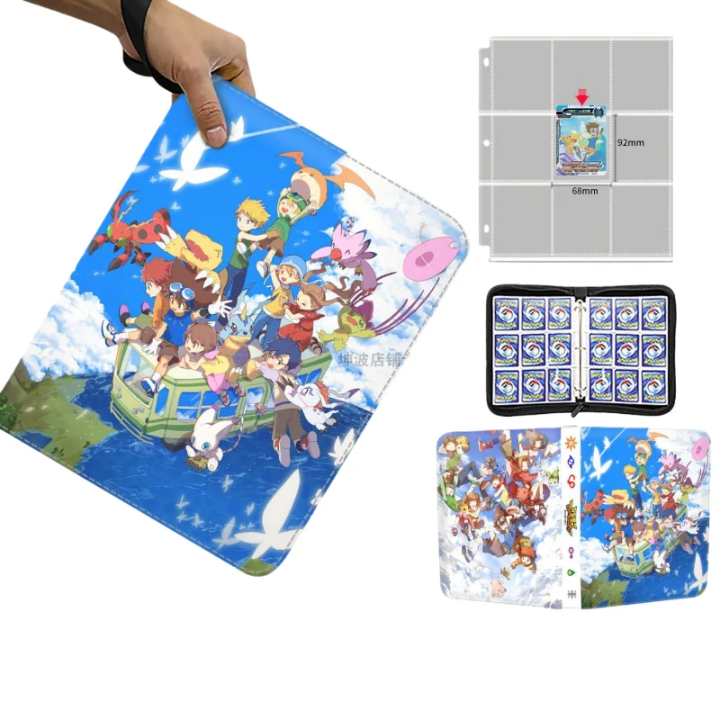 

Digimon Game Card Photo Album Loose-Leaf Zippered Pu Business Card Holder Animation Peripherals Trendy Toys Children's Gifts