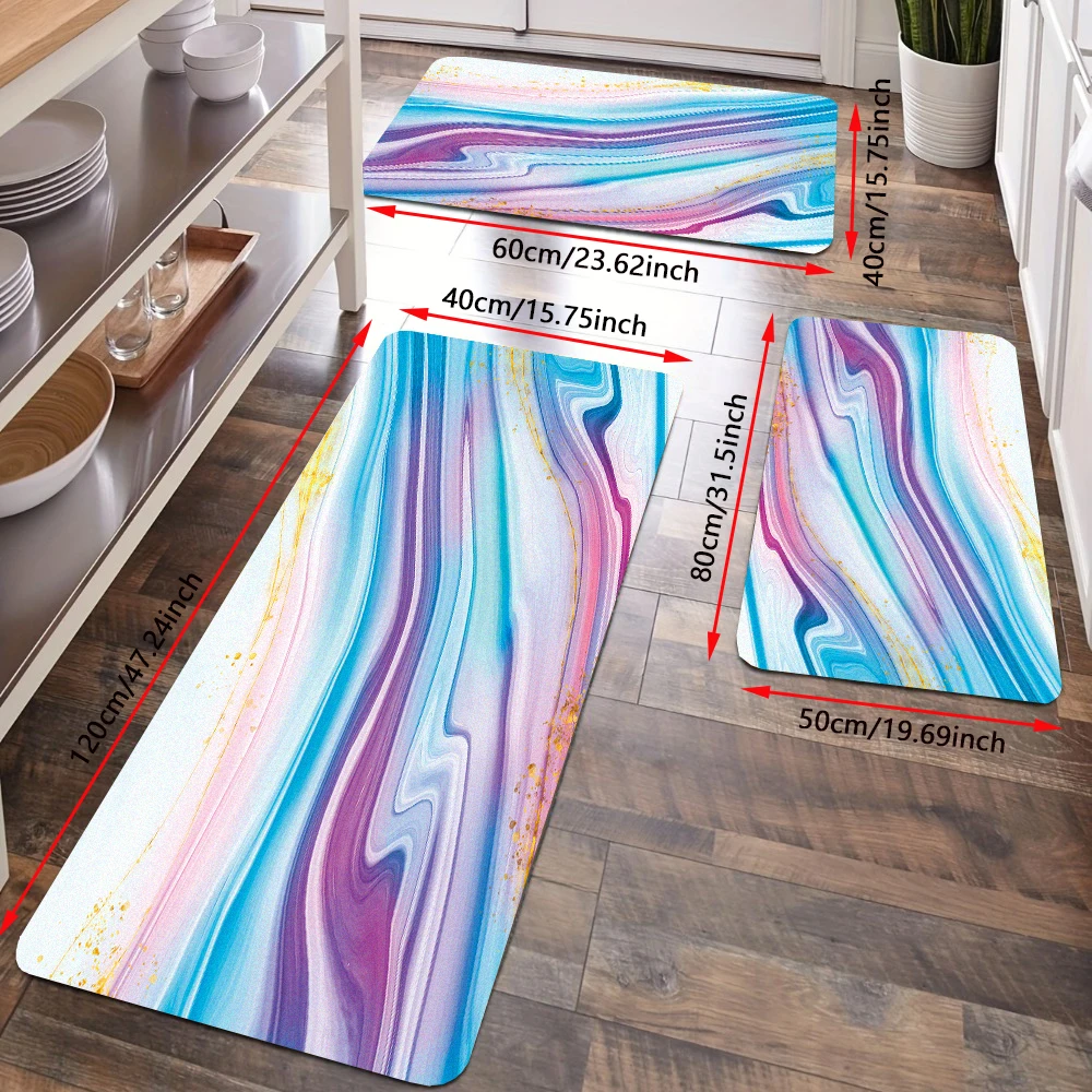 Purple Marble Kitchen Floor Rug Non-Slip Bath Mat Blue Gold Abstract Modern Luxury Marble Bathroom Carpet Room Hallway Doormat