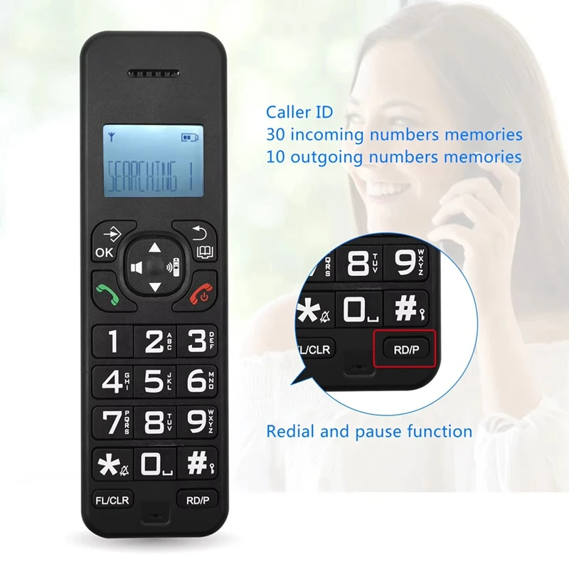 ●D1102B Cordless Phone Caller ID/Call Waiting 1.6 Inch Backlight LCD 3 Line Screen Display 16 Languages US PLUG