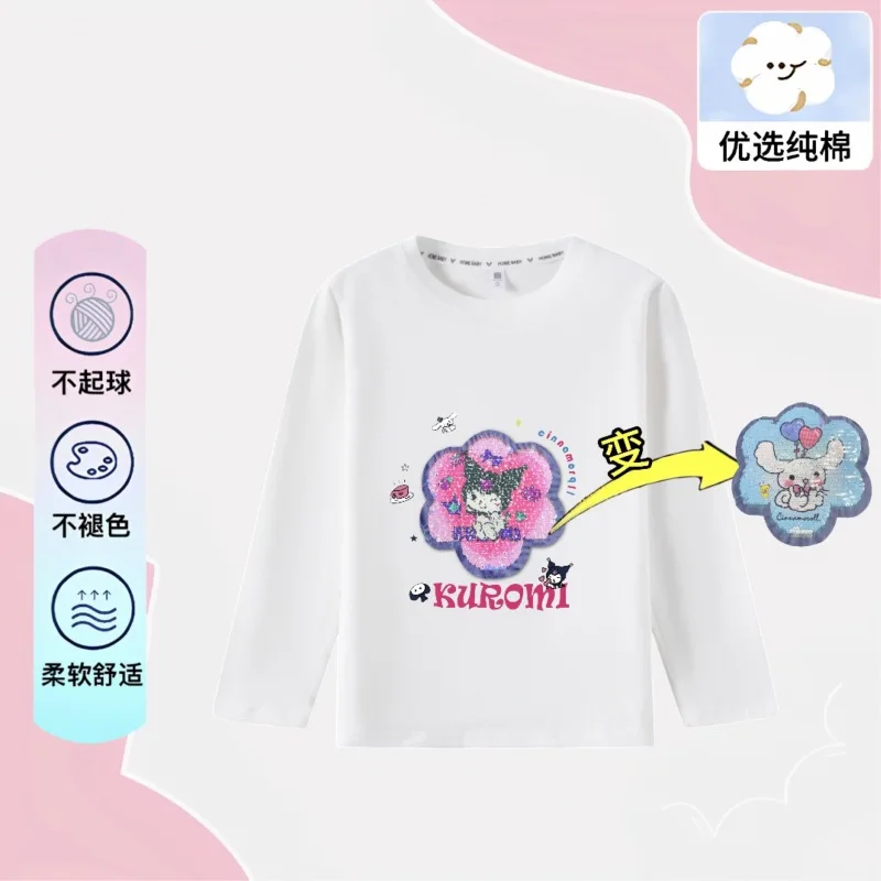 Kawaii Sanrio Anime Ins Mode Kuromi Kinderen Lange Mouwen T-Shirt Schattige Cartoon Cinnamoroll Casual Capuchon Kleding Geschenken