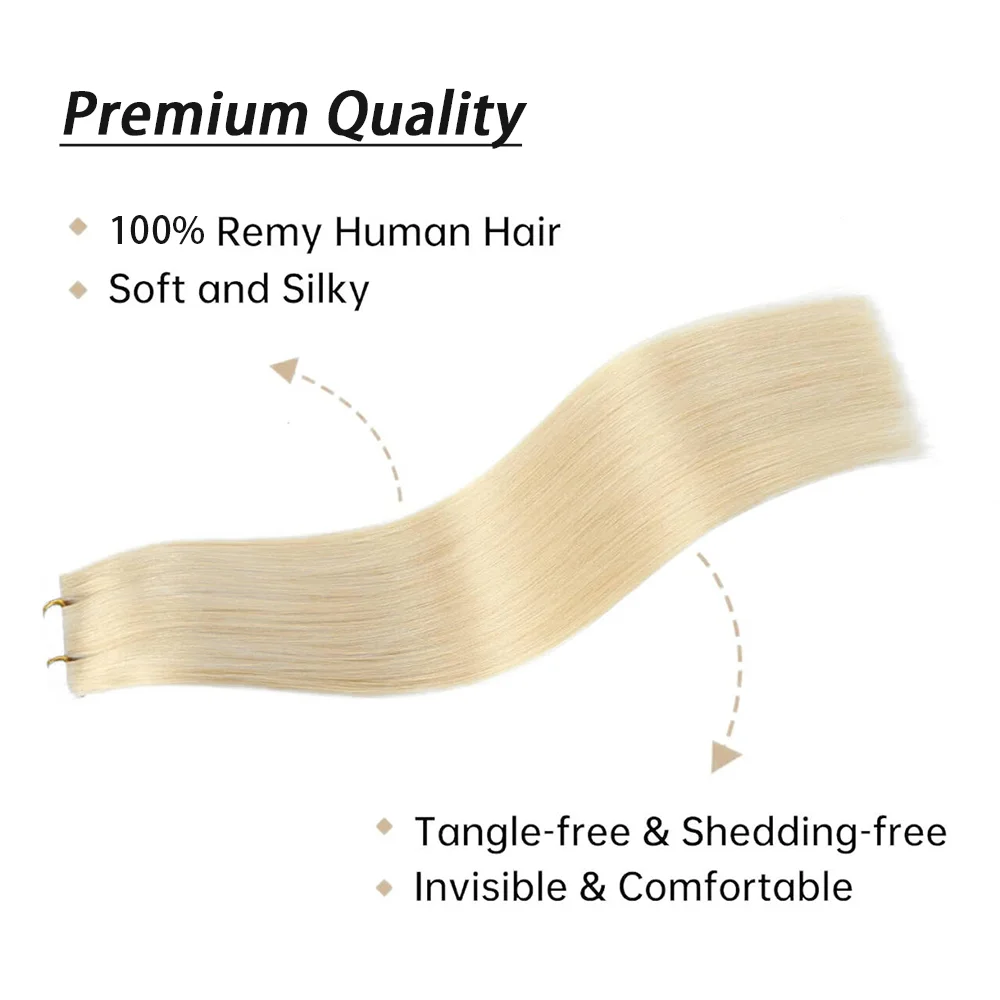 Tape In Hair Extensions Straight Blonde Seamless Skin Weft Human Hair Adhesive Invisible #613 Tape In Hair Extensions 18 20 Inch