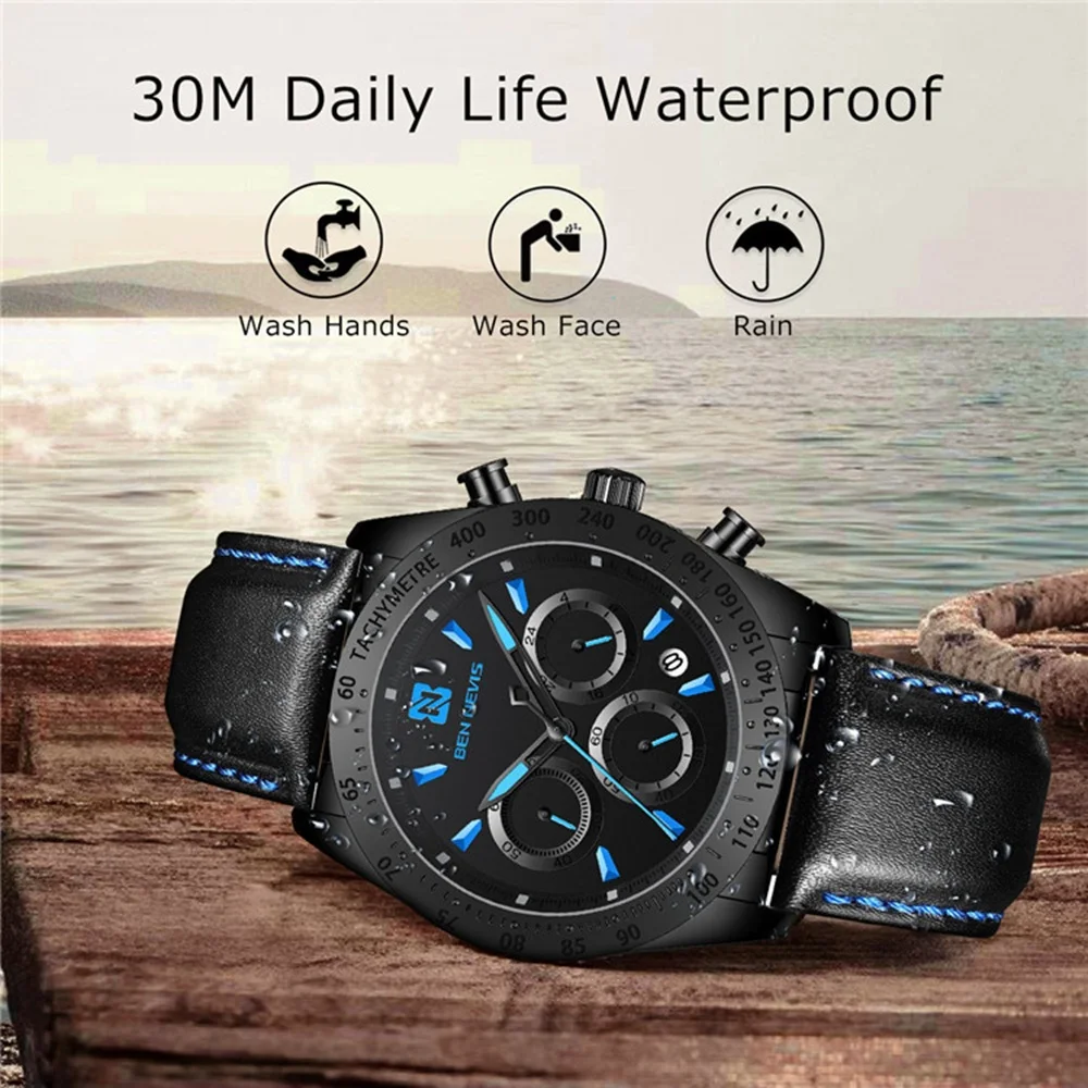 

40mm Sports Quartz Watch Leather Strap Wristwatch Install Quartz Movement Luxury 30M Diving Men Wristwatch