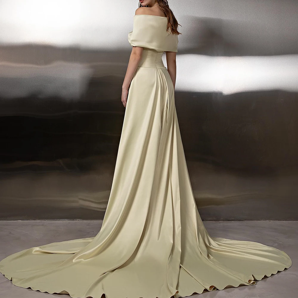 Personalizado sereia vestidos de noite até o chão fora do ombro sem mangas vestido de baile moda plissado simples drapeado vestido de festa