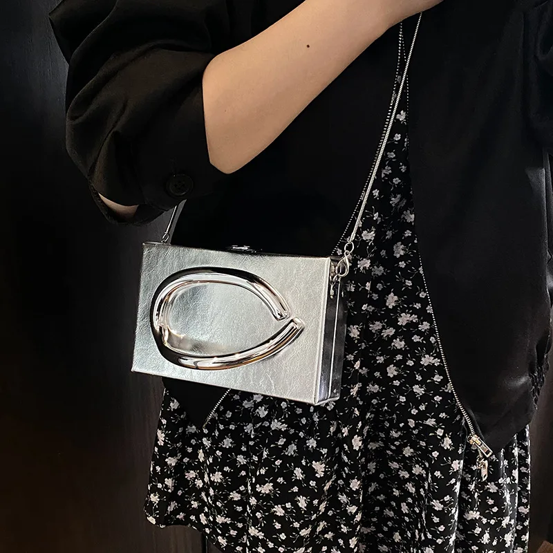 

2025 Trendy Metal Box Clutch - Vintage Chain Crossbody Purse for Women, Fashionable Retro Shoulder Bag (Luxury Statement Piece)