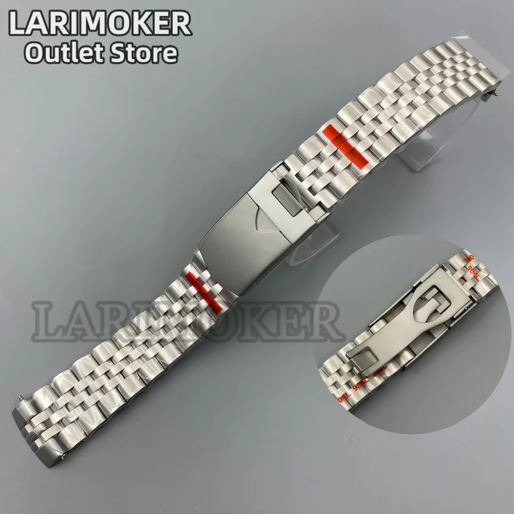 LARIMOKER 20mm Wide Jubilee Style Sandblasted Solid Stainless Steel Watch Band Foldable Clasp Gold Silver Black Rose Gold