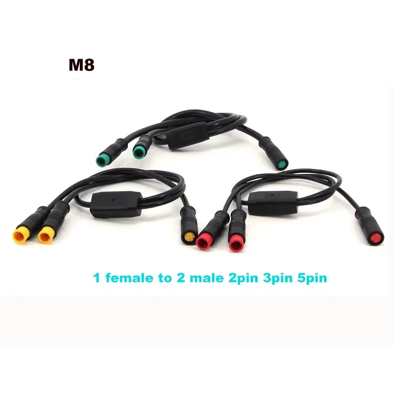 M8 DC splitter Julet waterproof 1 female to 2 male 2pin 3pin 5pin Ebike sensor Connector Cable Electric Bicycle Butt Joint M20