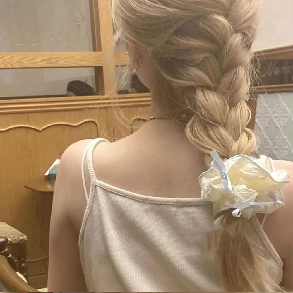 新しいヘアバンドコットンリネン中空刺繍白大腸ヘアバンド弓髪弾性ポニーテールホルダーファッションヘアロープ