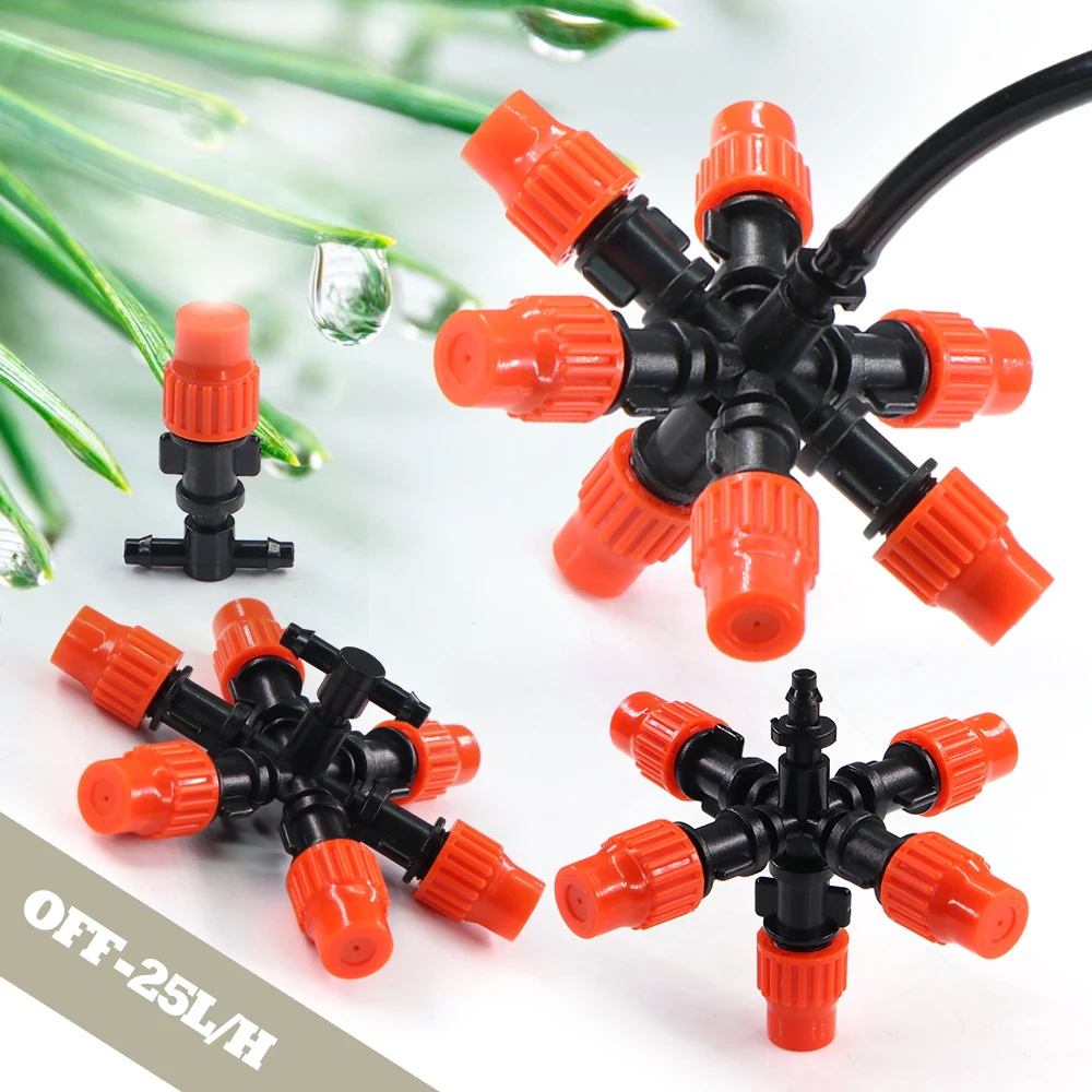 

8-style 1/4" 4/7mm Misting Nozzles Adjustable Fine Atomization Sprayer Barb Connector Garden Irrigation Cooling Humidification