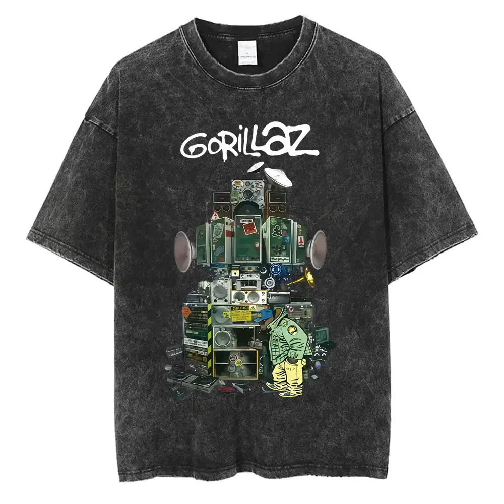 

Washed Vintage Rock Band Gorillaz Demon Days Eyes Graphic Print T Shirt Men Women Hip Hop Fashion Oversized Short Sleeve T-shirt