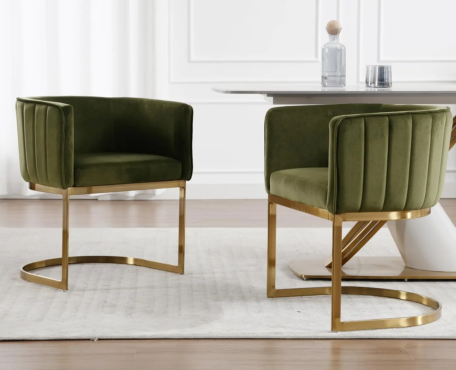 Chairs Set of 2 Modern Barrel Arm Chairs with Golden Frame Upholstered Kitchen Chairs for Living Room, Dining