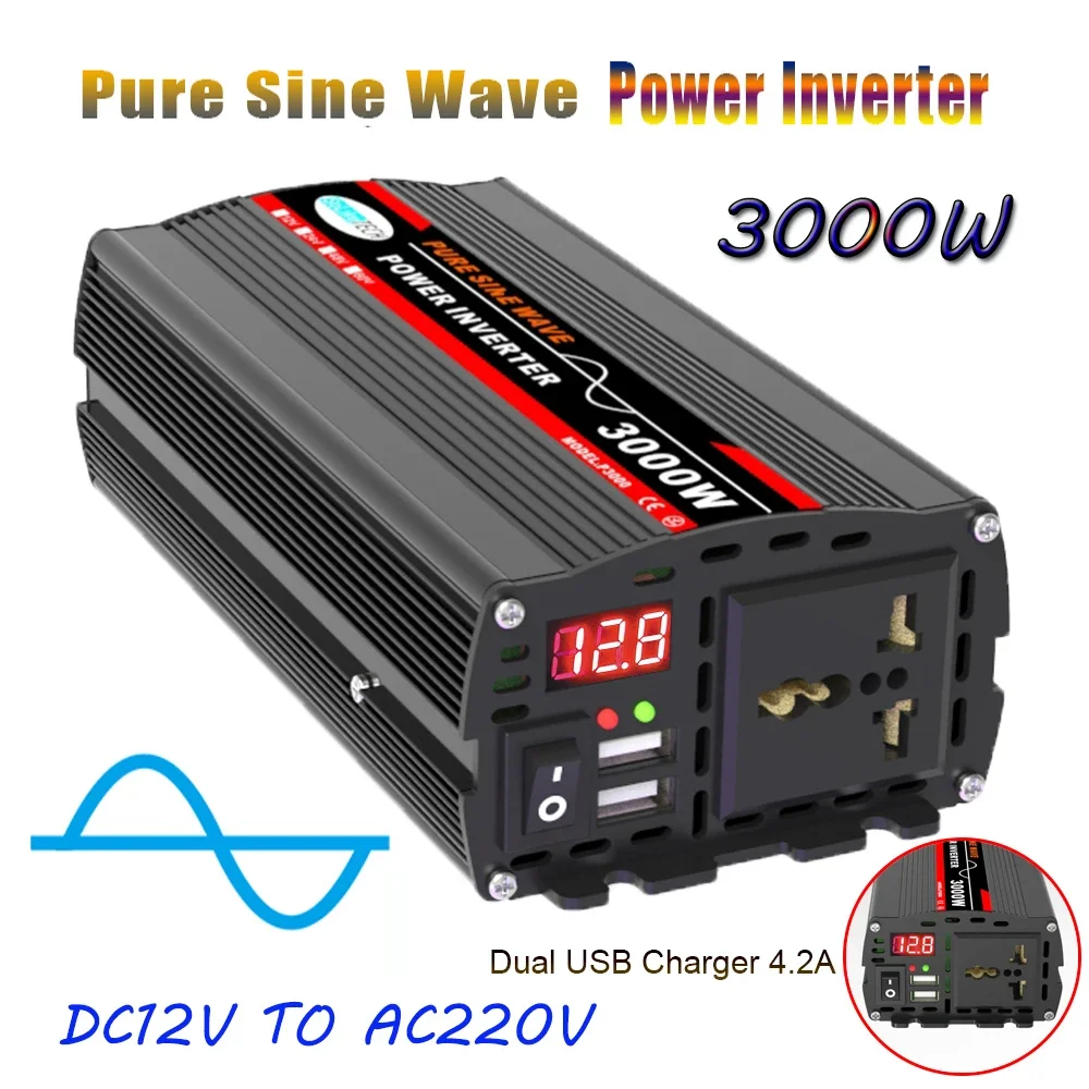 Efficient 3000W Power Inverter with Multiple DC Input Options Perfect for Solar Panels and 12V/24V Power Sources