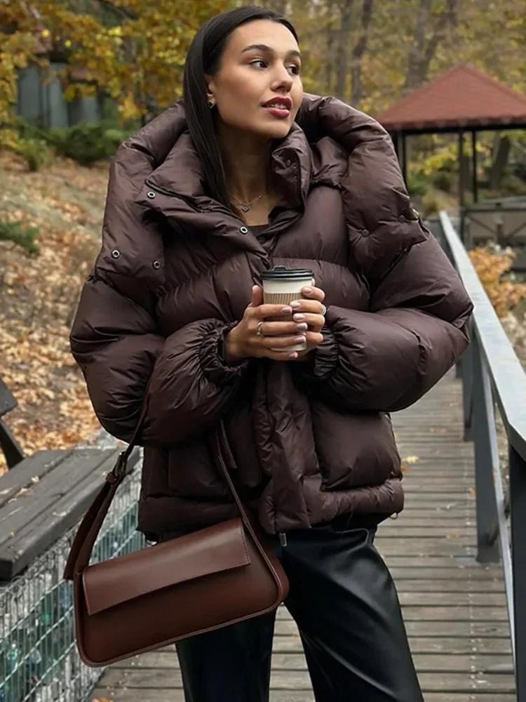 

Винтажные женские пуховые пальто с капюшоном на молнии и длинными рукавами, большие куртки с утепленными карманами, женские зимние женские куртки 2025 года