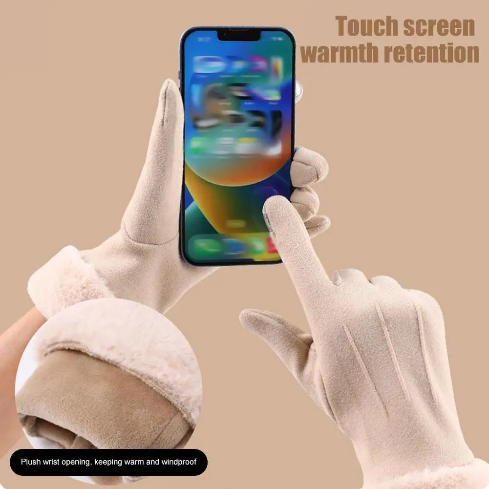 

Модные замшевые кожаные теплые перчатки с милым бантом и сенсорным экраном для вождения, зимние перчатки для спорта на открытом воздухе, бархатная защита от холода