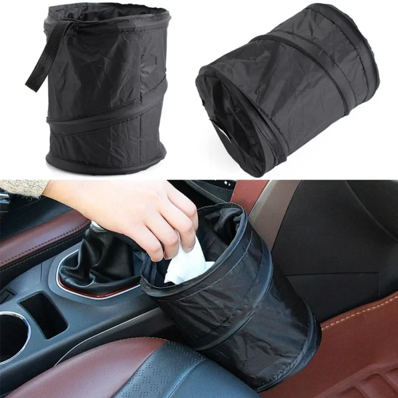 1pcs Black  Car Trash Foldable Portable Vehicle Garbage Can Pop-up Waterproof Bag Garbage Bag
