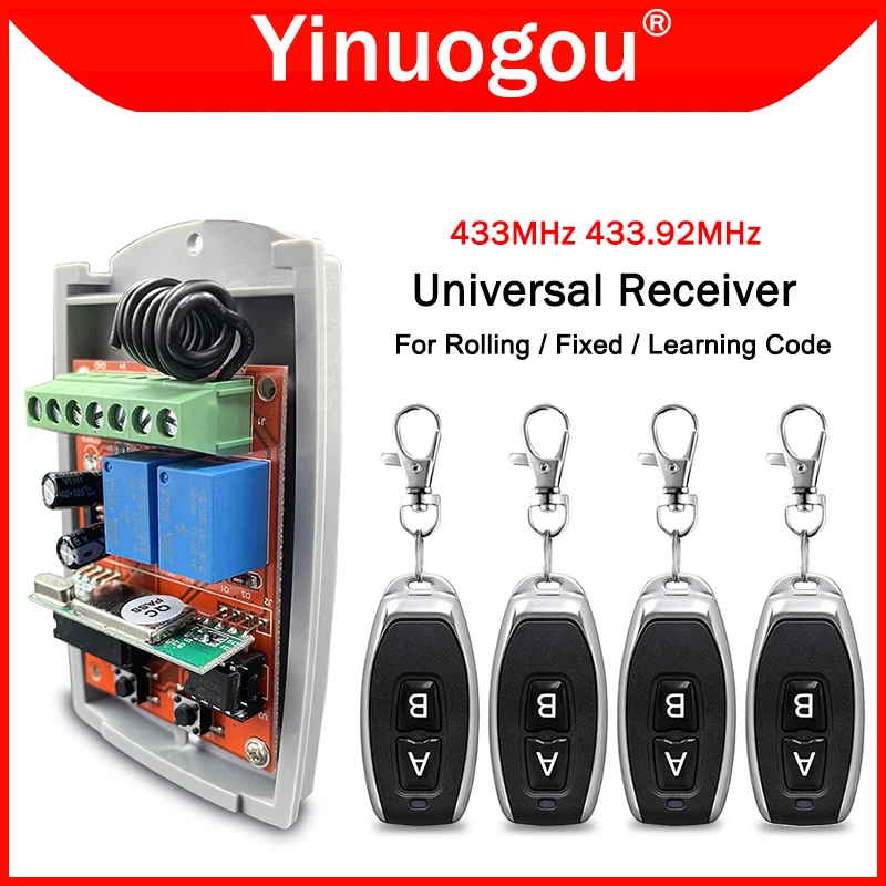 

12-24V 433MHz Universal Receiver Garage Door Remote Control 2 Channels Gate Control Command Receiver Fixed Code and Rolling Code