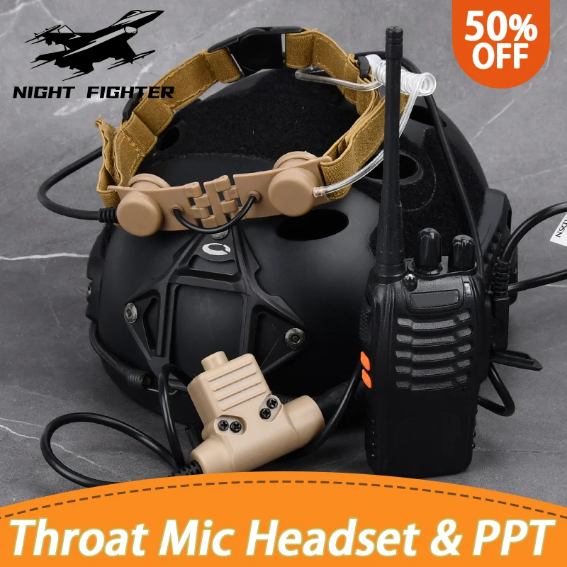 Tactical Throat Mic Tube Headset Airsoft Neck Laryngeal Microphone Earphone with U94 PTT for Kenwood BaoFeng UV-5R UV-5X UV-82