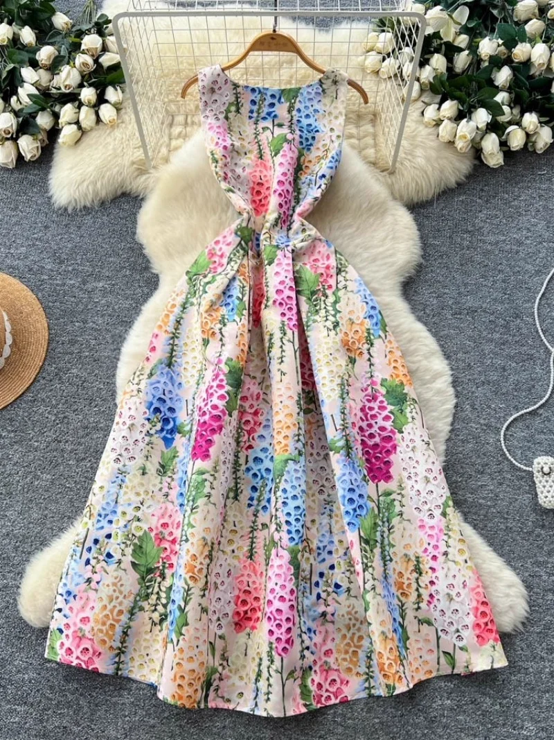 French Noble And Elegant Women's Dress 2026 Summer New Fashion Positioning Printed Sleeveless Gown Dress For Party w1349