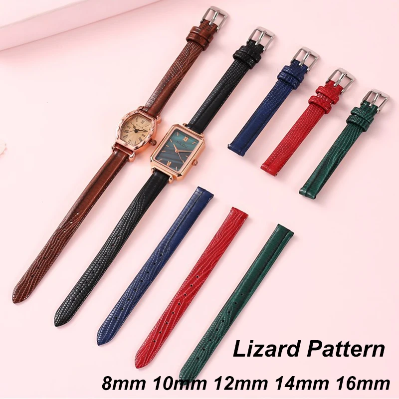 8mm 10mm 12mm 14mm Wristband Lizard Patterned Ultra-thin Leather Strap for Women Bands Slim Leather Watch Strap Universal Bands