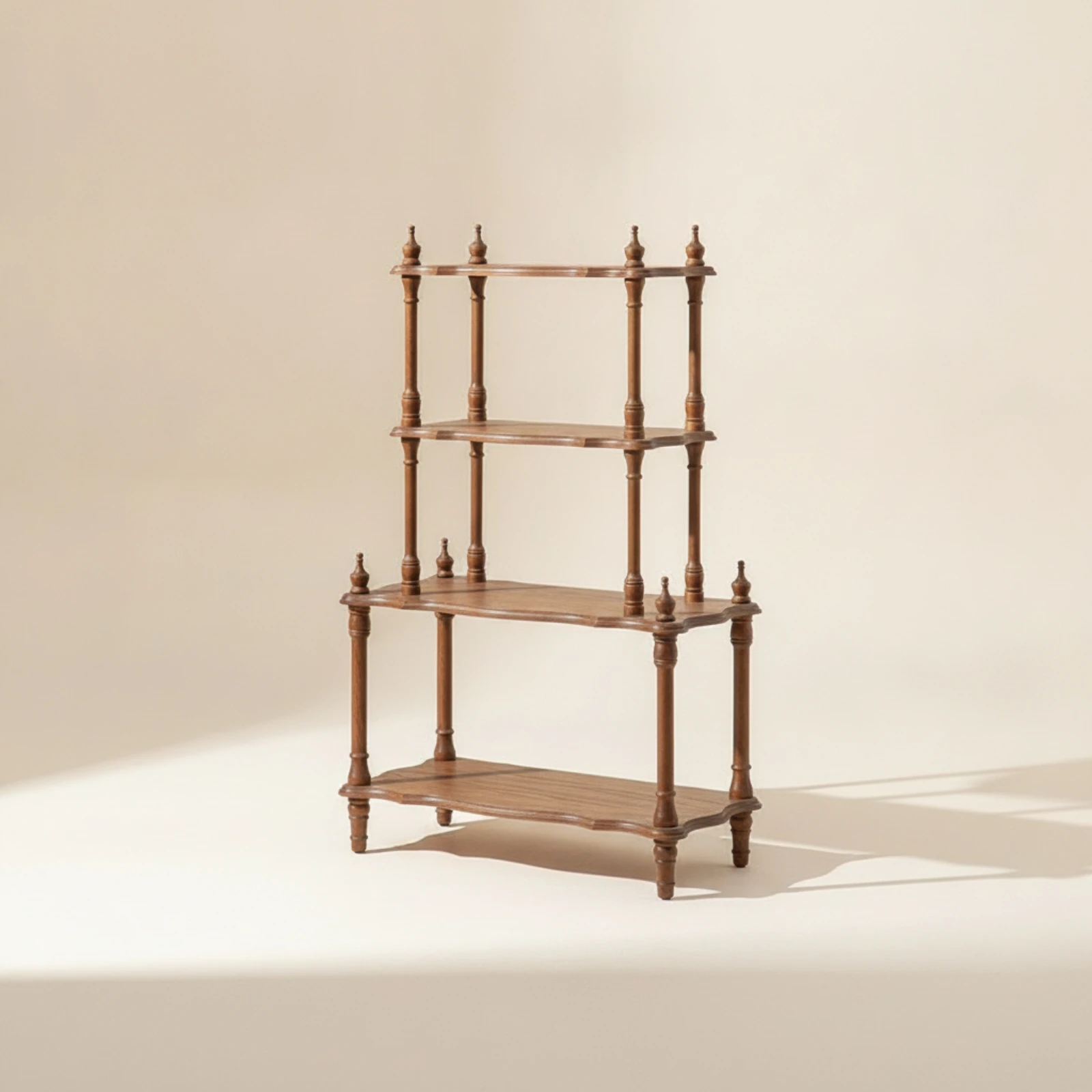 Wooden Shelf with Four Tiers Walnut-Toned Multi-Tier Shelf Multi-Tier Bookcase Vintage-Inspired Open Bookshelf Freestanding
