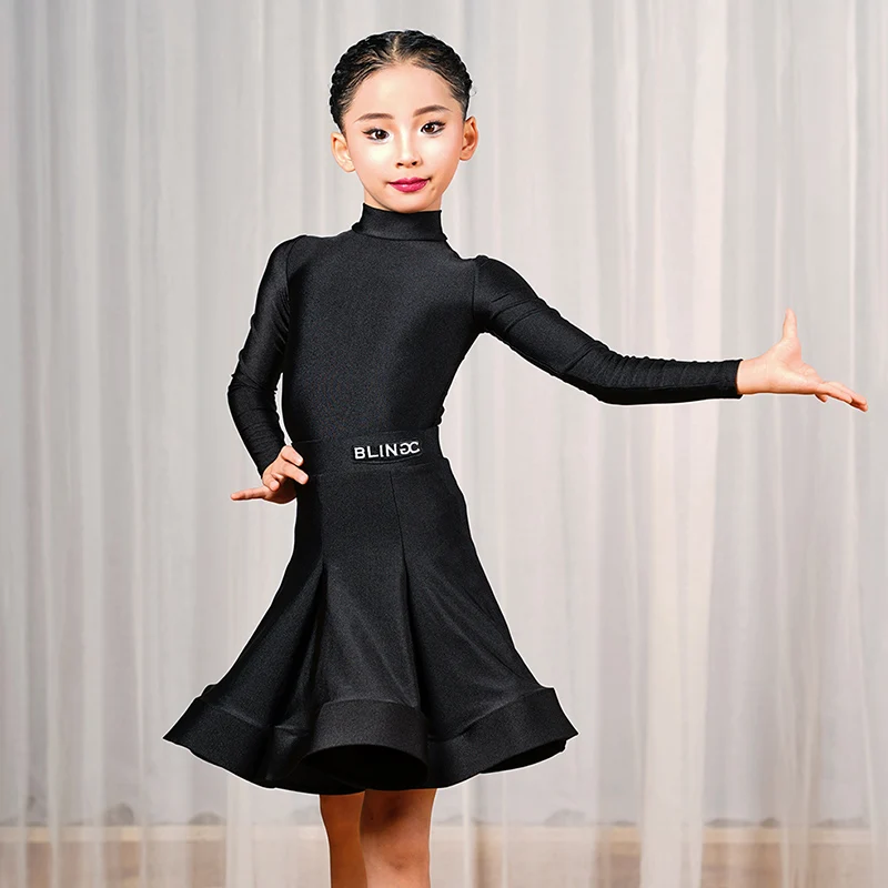2025 Vestito da ballo latino Ragazze Concorso Abbigliamento Manica lunga Vestito da ballo nero Professionale Performance latina Stage Wear VBH2179