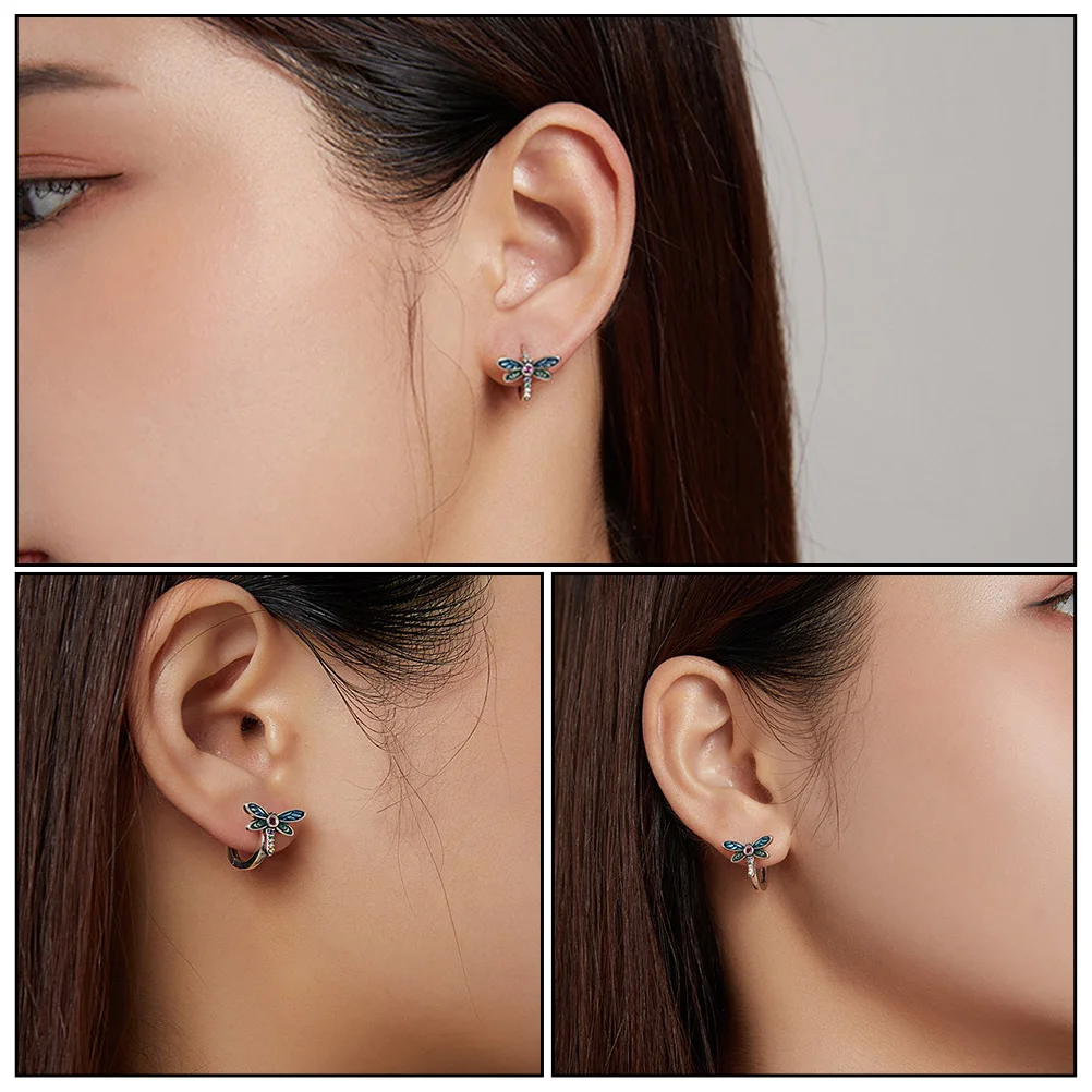 

Colorful Zircon Drop Earrings Fashion Pendant Dragonfly Shaped Ear Accessories Women Studs Friendly Selfie Decoration