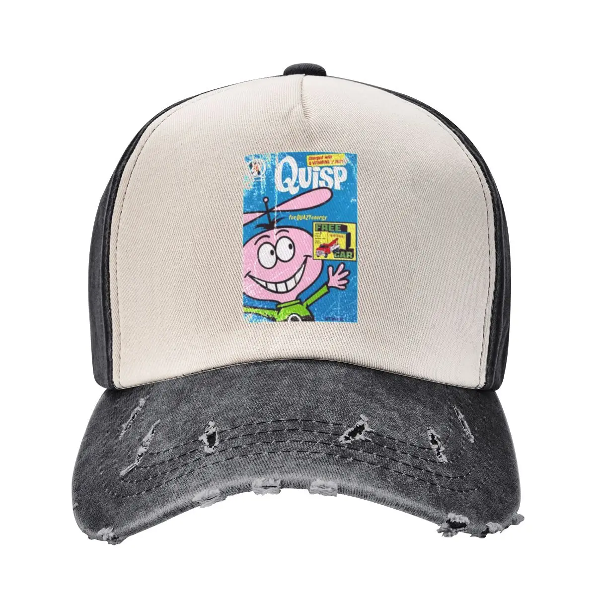 Vintage, Distressed Quisp Cereal Box for quazy energy Baseball Cap Icon Trucker Hat Kids Hat Designer Hat Baseball Men Women's