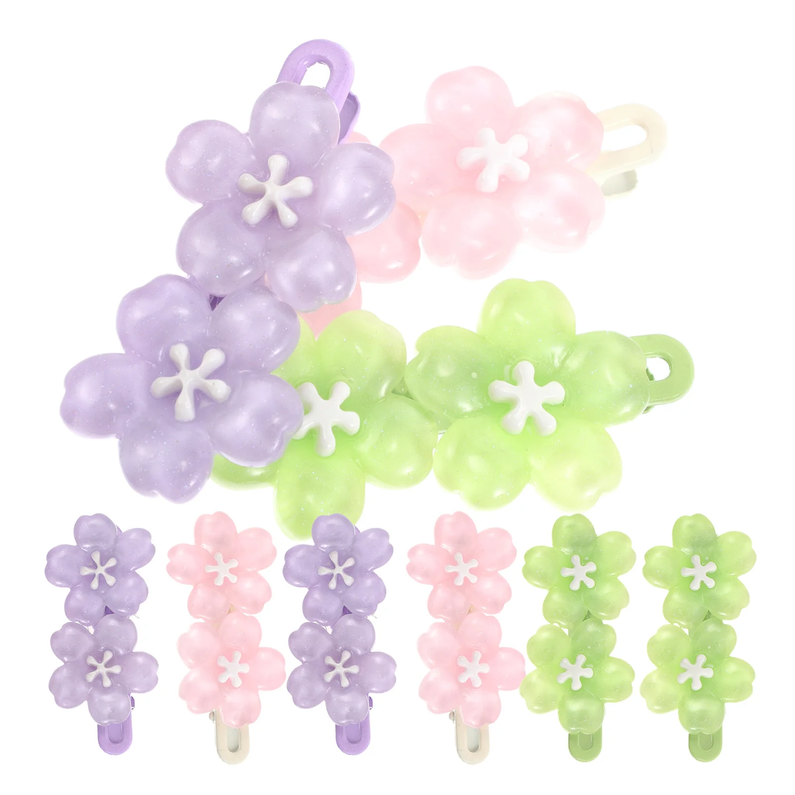 

9PCS Floral Hair Clips Light Green Mini Flowers Girls Side Barrette Durable Plastic Resin Summer Design Casual Versatile