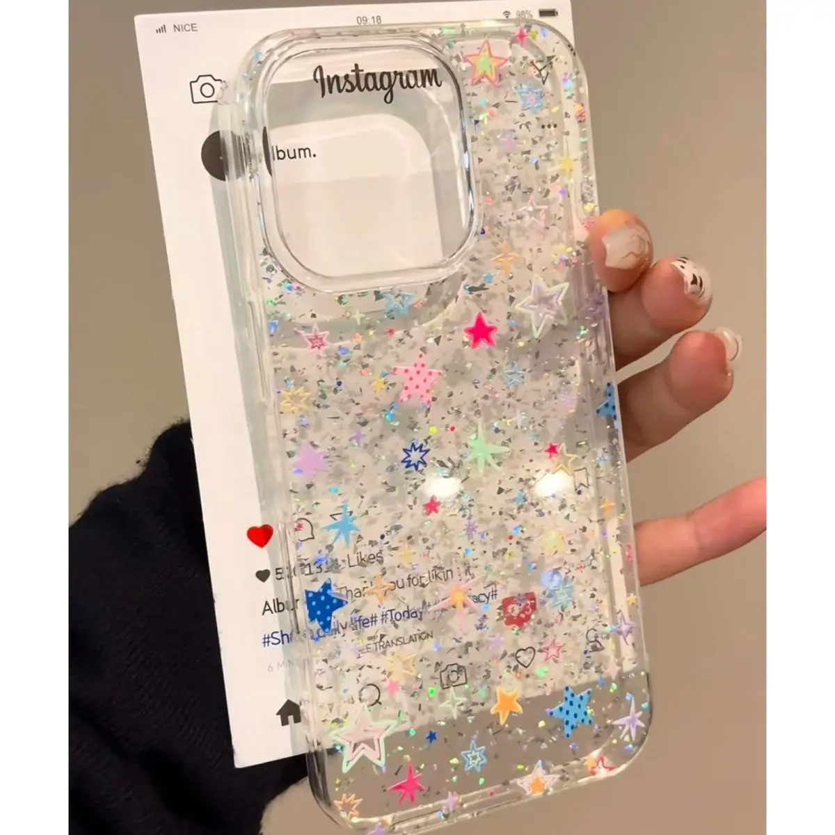 Ins اليابانية الكورية الترتر بريق مسحوق آيفون 16 15 14 13 12 11 برو ماكس X XR XSMAX 7 8 زائد الموضة بساطتها المتقدمة