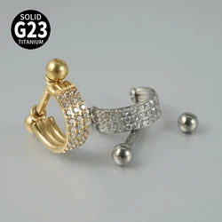1PC G23 Titanium 18K Gold Plated Ear Barbell Three Layer Micro Zircon Hoop Daith Rook Lobe Earring Silver Color Piercing Jewelry