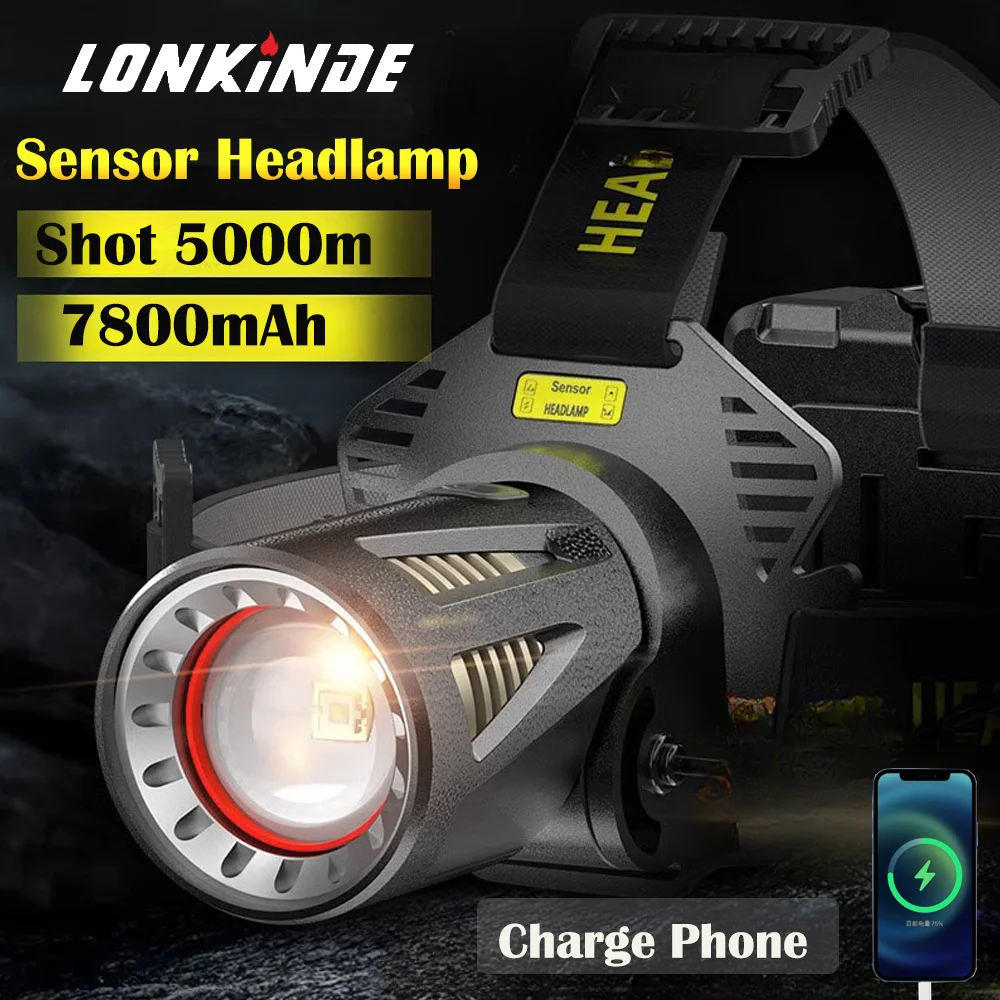 XHP360 High Power Fishing Headlamp USB Rechargeable LED Flashlights Camping Hiking Light Headlight Can Be Used As A Power Bank