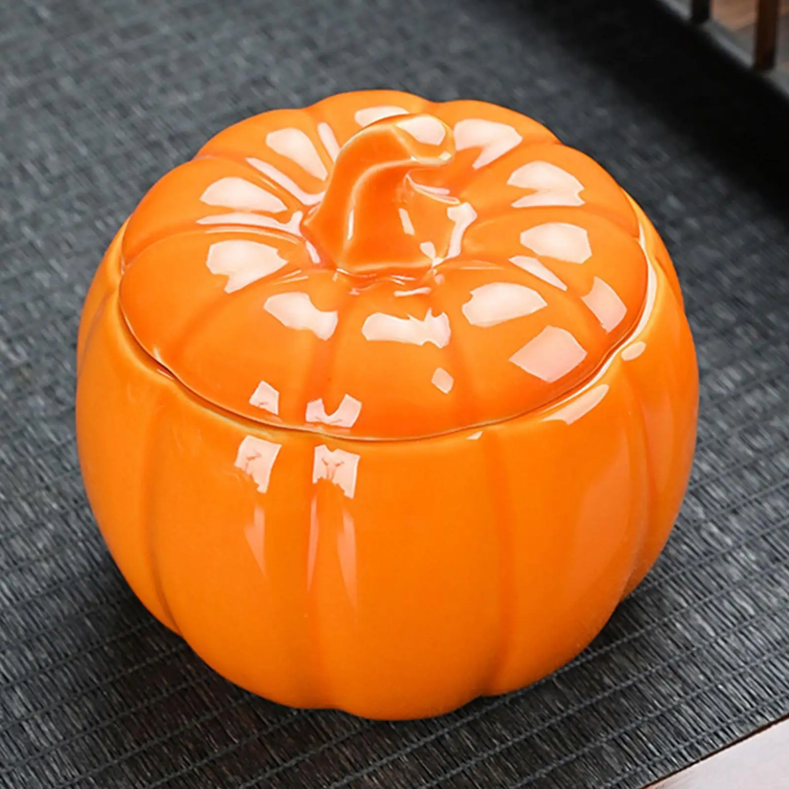 Pequeño tarro de calabaza de cerámica con tapa, contenedor hermético de almacenamiento de alimentos para dulces, golosinas, cocina, fiesta, decoración de mesa para el hogar de otoño