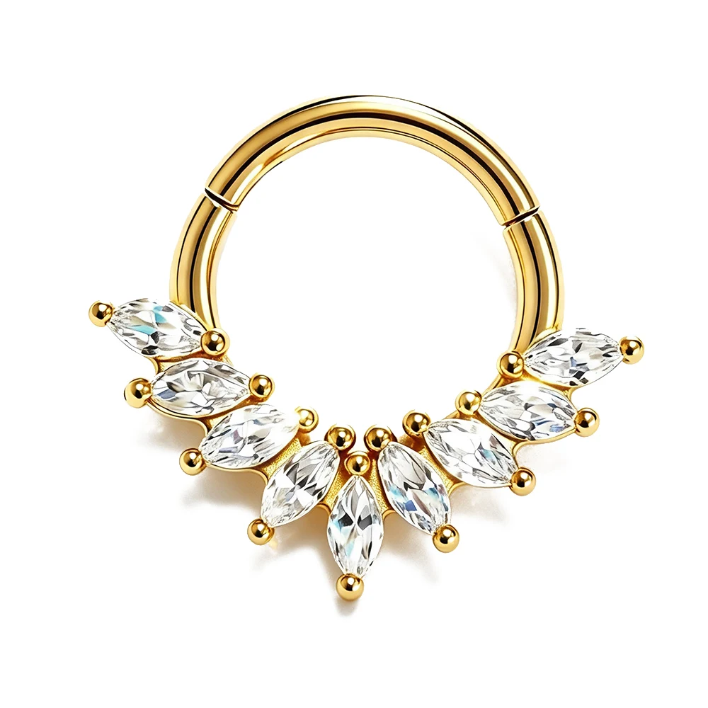 1PC 16G Hinged Hoop with Marquise CZ Cluster Septum Ring Nose Clicker Piercing Segment  Ring Body Jewelry Accessory