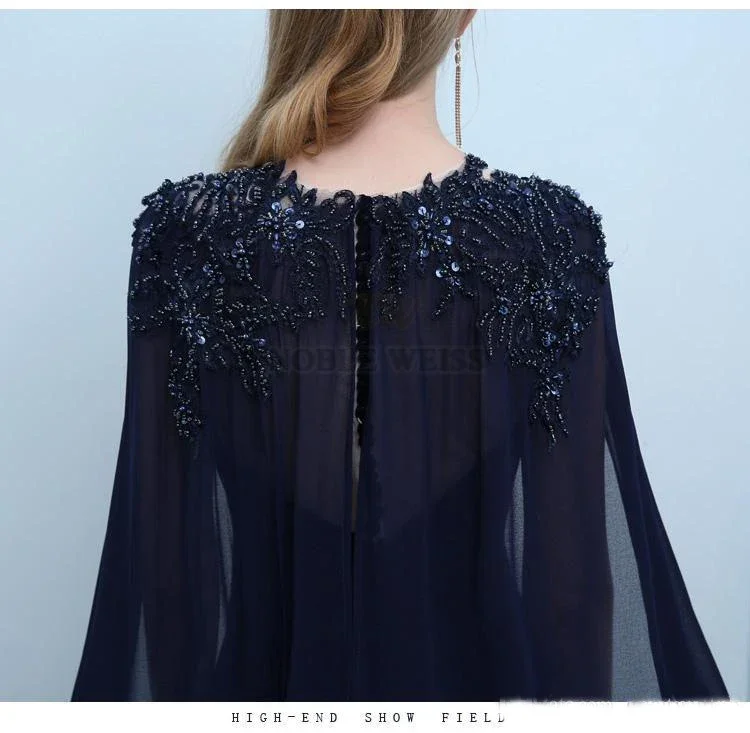 Long Wedding Cape Bridal Cloak Shawl Coat Chiffon Party Wrap Crystal Applqiued Shoulder Drag Train Customized image 2