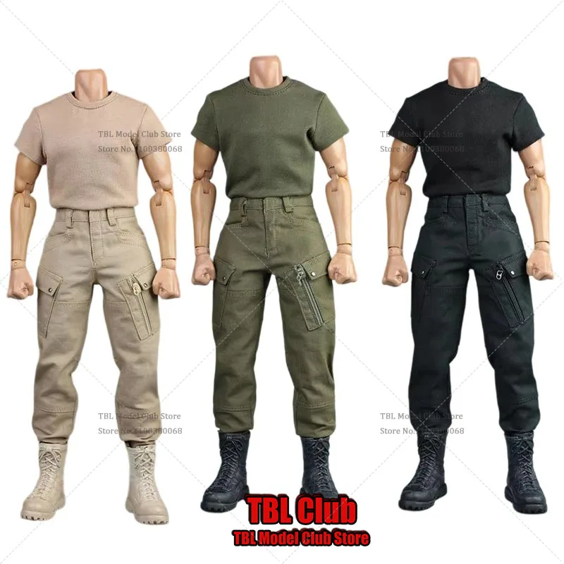 

Мужская солдатская одежда в масштабе 1/6, однотонные брюки с круглым вырезом и короткими рукавами, прямые брюки с несколькими карманами для 12-дюймовой фигурки