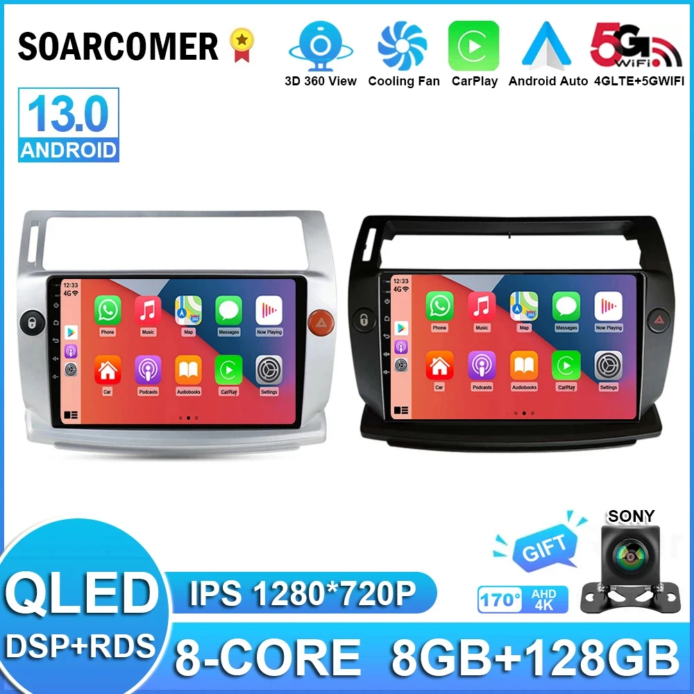 Android 14 For Citroen C4 C-Triomphe Quatre 2004-2014 Car Radio Multimedia Video Carplay 2Din DVD Head Unit Stereo Speaker Audio