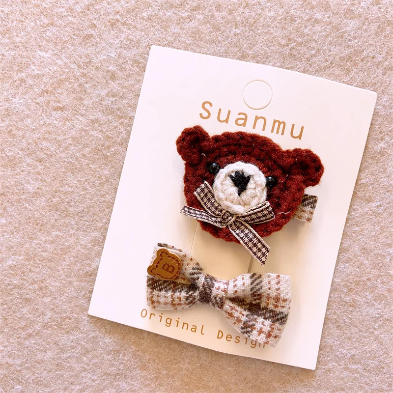 1/2Pcs New Cute Bow Hair Clips For Girls Kids Hair Rubber Bands Baby Handmade Bear Hairpins Hair Ties Children Hair Accessories