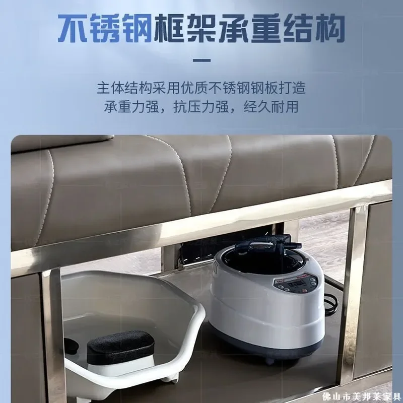 Stainless Steel Hair Treatment Shampoo Bed with Water Circulation Fumigation Flush and Massage Function for Barber Shop