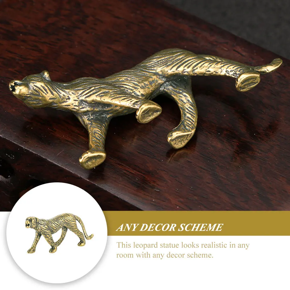 

Leopard Brass Small Animal Sculpture For Home Office Decor Tabletop Vintage Golden Copper Desktop Ornament