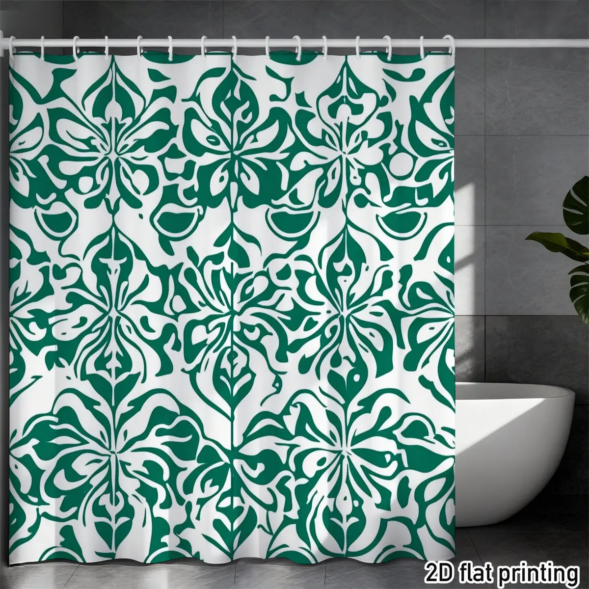 

Waterproof Teal Green Floral Damask Pattern Bohemian Shower Curtain Liner Bathroom Home Decor Elegant Tropical Style