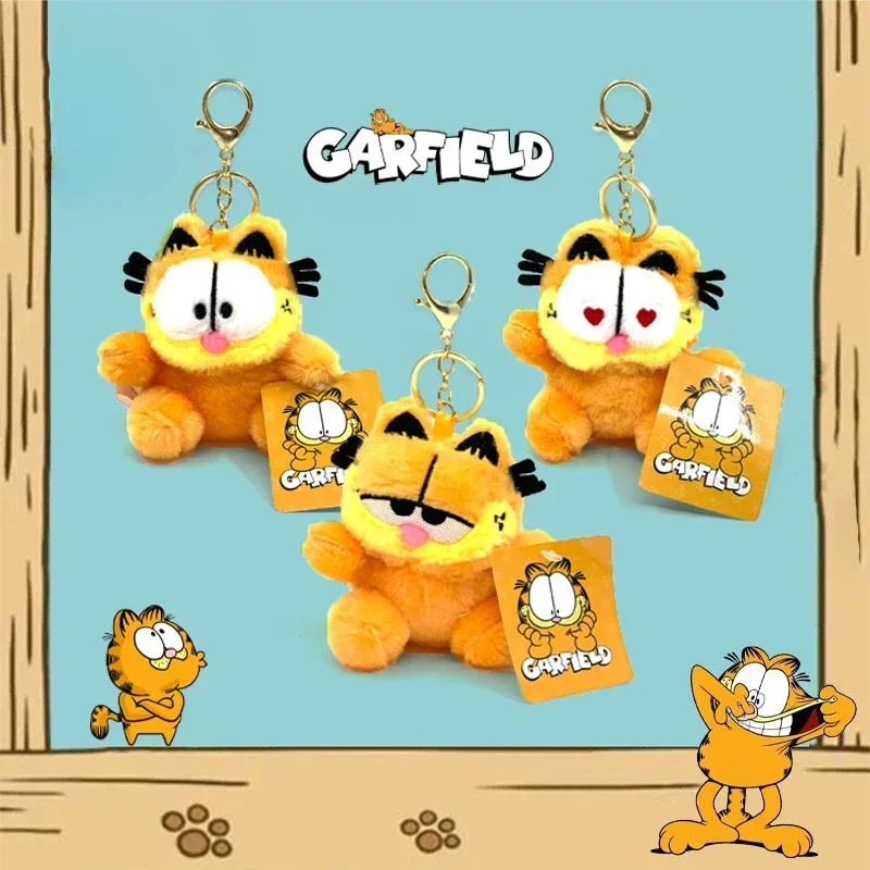 Hot 11cm cute Garfield Plush Key Chain Cartoon Cute Garfield Plush Toy Doll Keychain Prize Claw Handbag Pendant Kitten Pendant