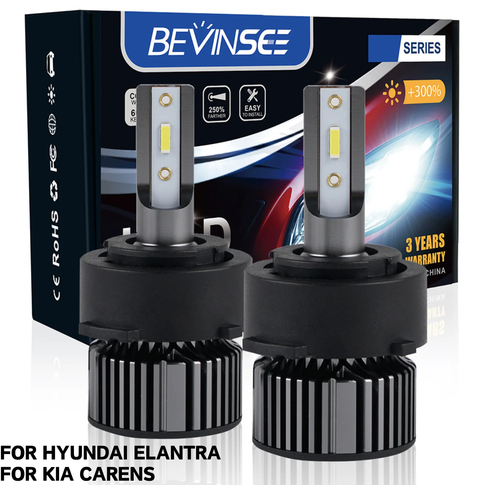 

BEVINSEE LED Bulb H7 No Need Extra Adapter, for Hyundai Elantra for KIA Carens, Super Bright H7 LED with Customized Socket 12V