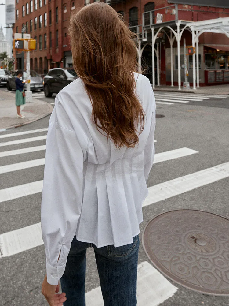 甘い色合いのプリーツシルク女性用カジュアルルーズフィットロングスリーブ折り返し襟伝統的なスタイル新作2025年秋