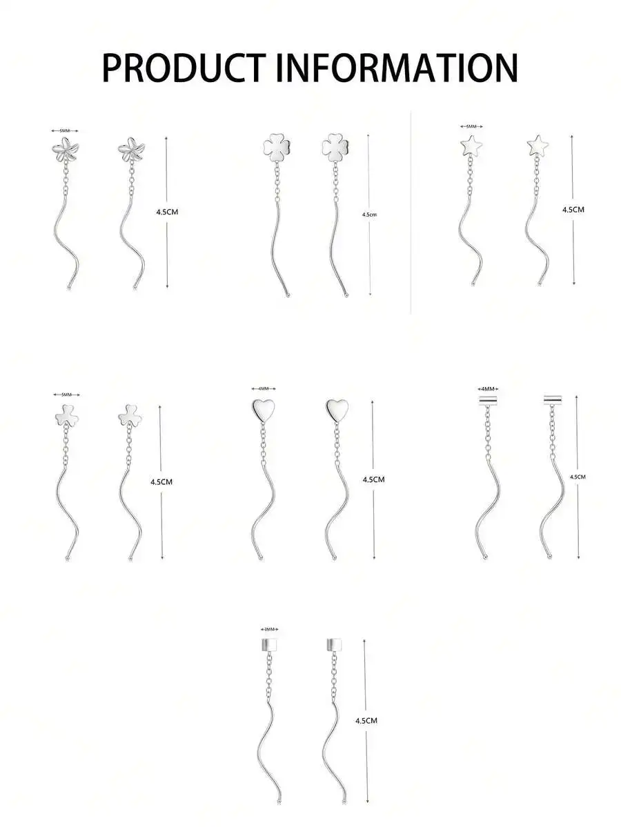

S925 Sterling Silver Belly Button Ring With Rhinestone Flower, Heart, Clover, Star, Cube, And Wavy Chain Tassel For Women