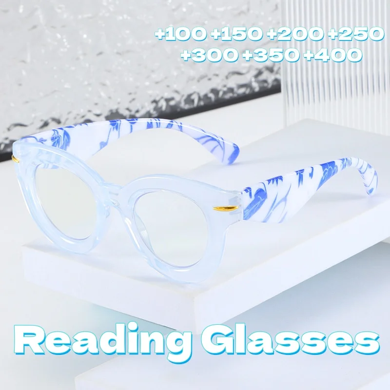

Fashionable High-definition Round Transparent Thick Frame Presbyopia Glasses High End Spring Leg Anti Blue Light Reading Glasses